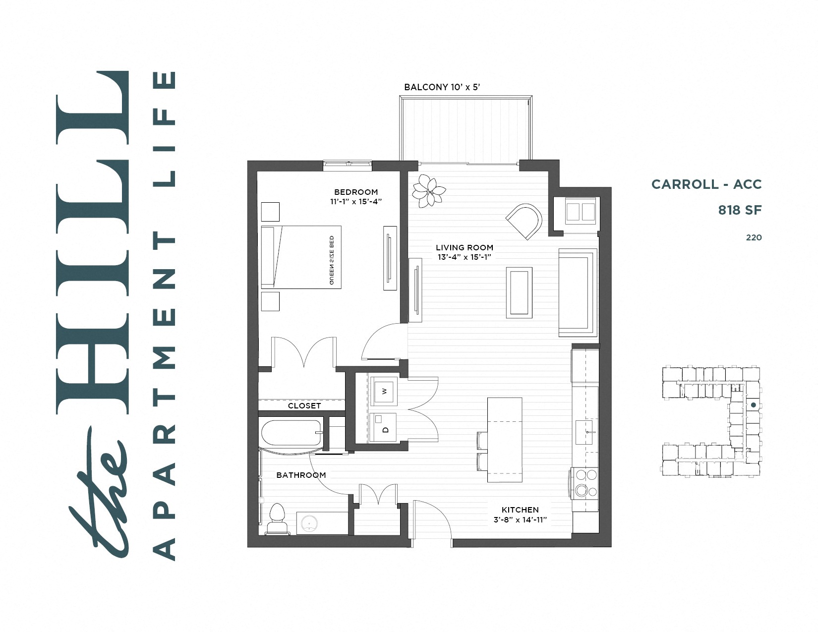 1 bedroom floor plan at The Hill Apartments in st paul mn